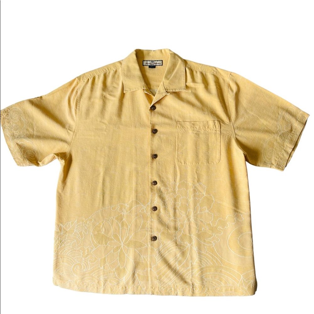 Tommy Bahama Men's Size L Yellow Short Sleeve Button-Up Shirt | 100% Silk